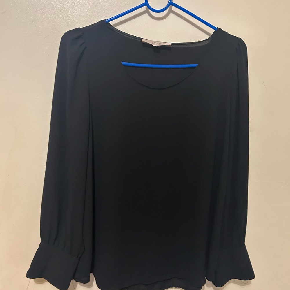 LOFT  Blouse SP Polyester Ruffle Cuff Long-Sleeve Blouse Sheer
